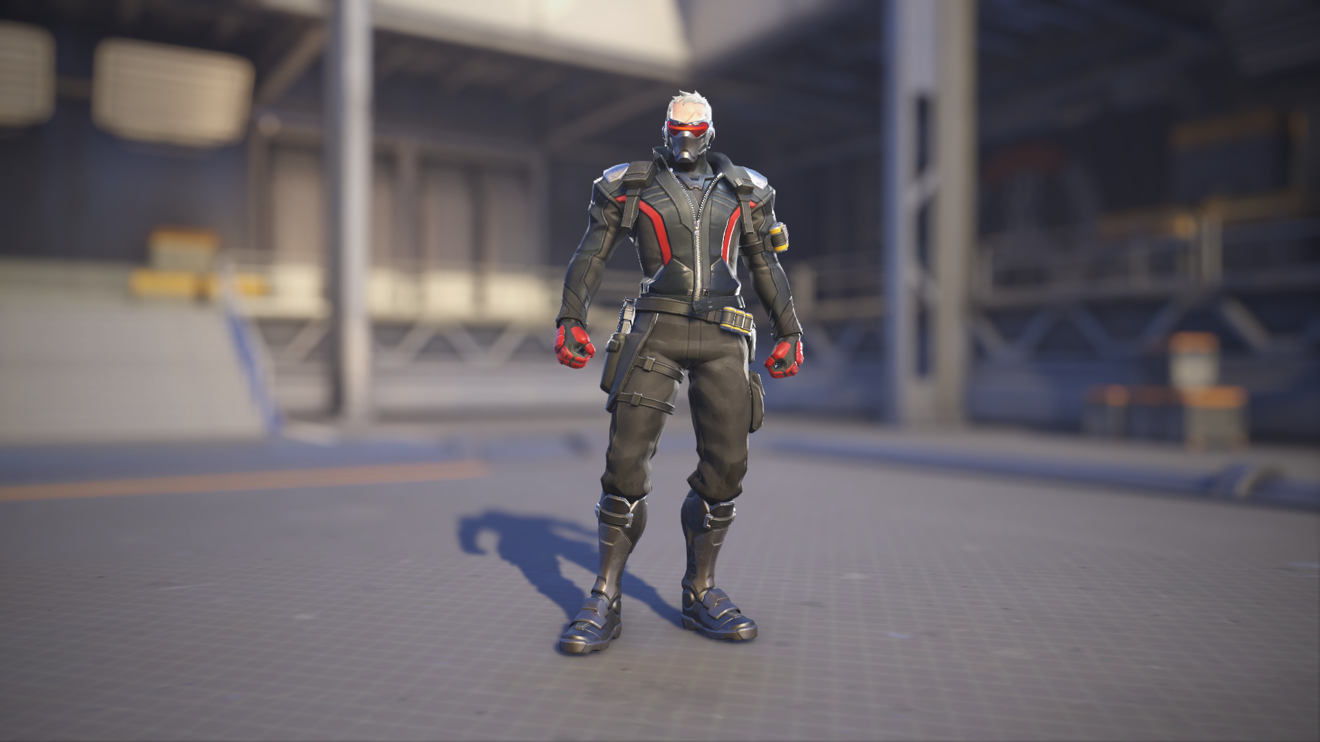 Soldier: 76 models his Jet skin in Overwatch 2.