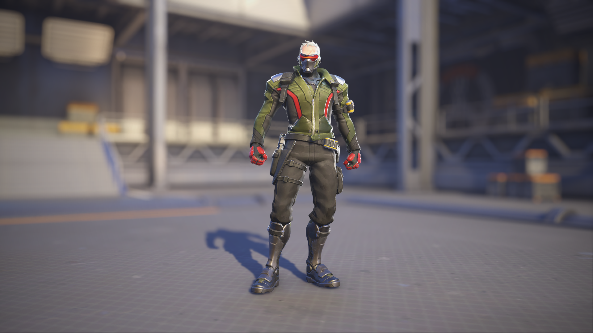 Soldier: 76 models his Olive skin in Overwatch 2.