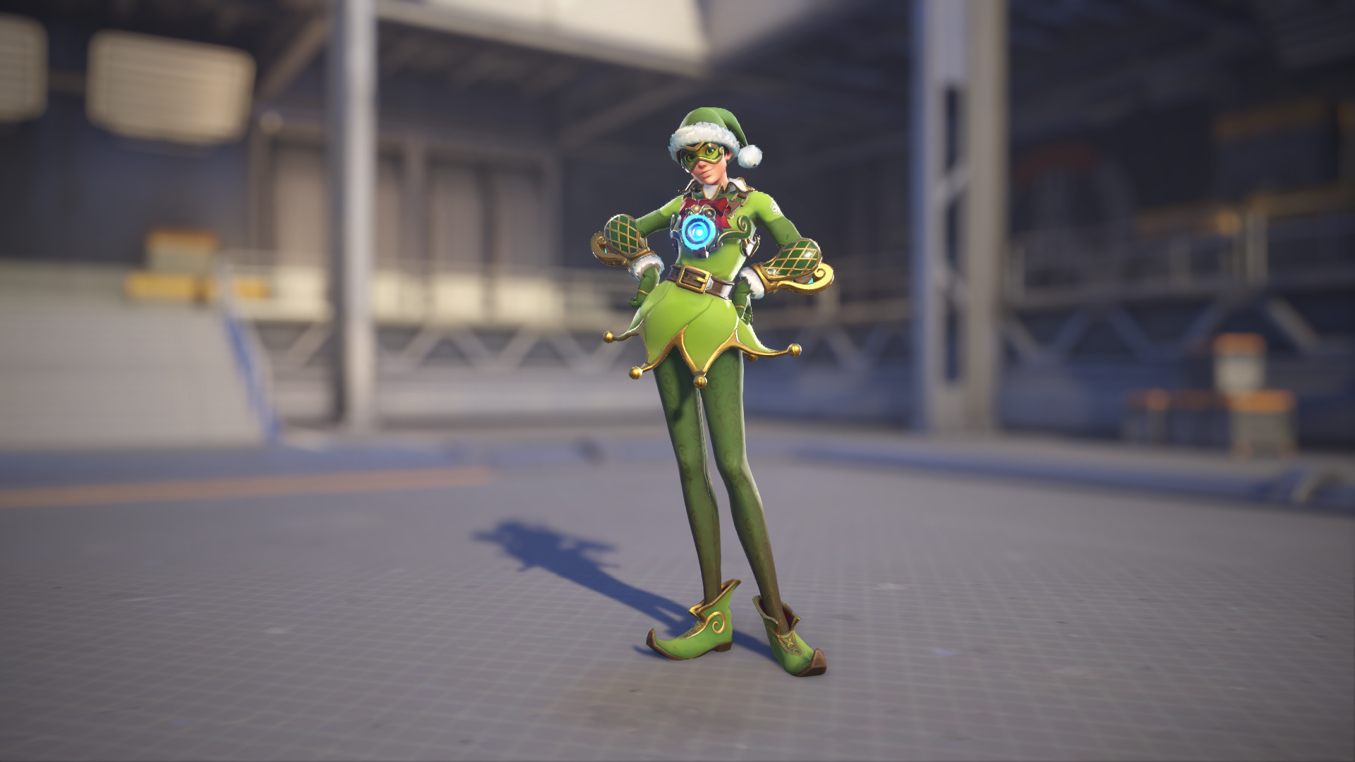 Tracer models her Jingle skin in Overwatch 2.