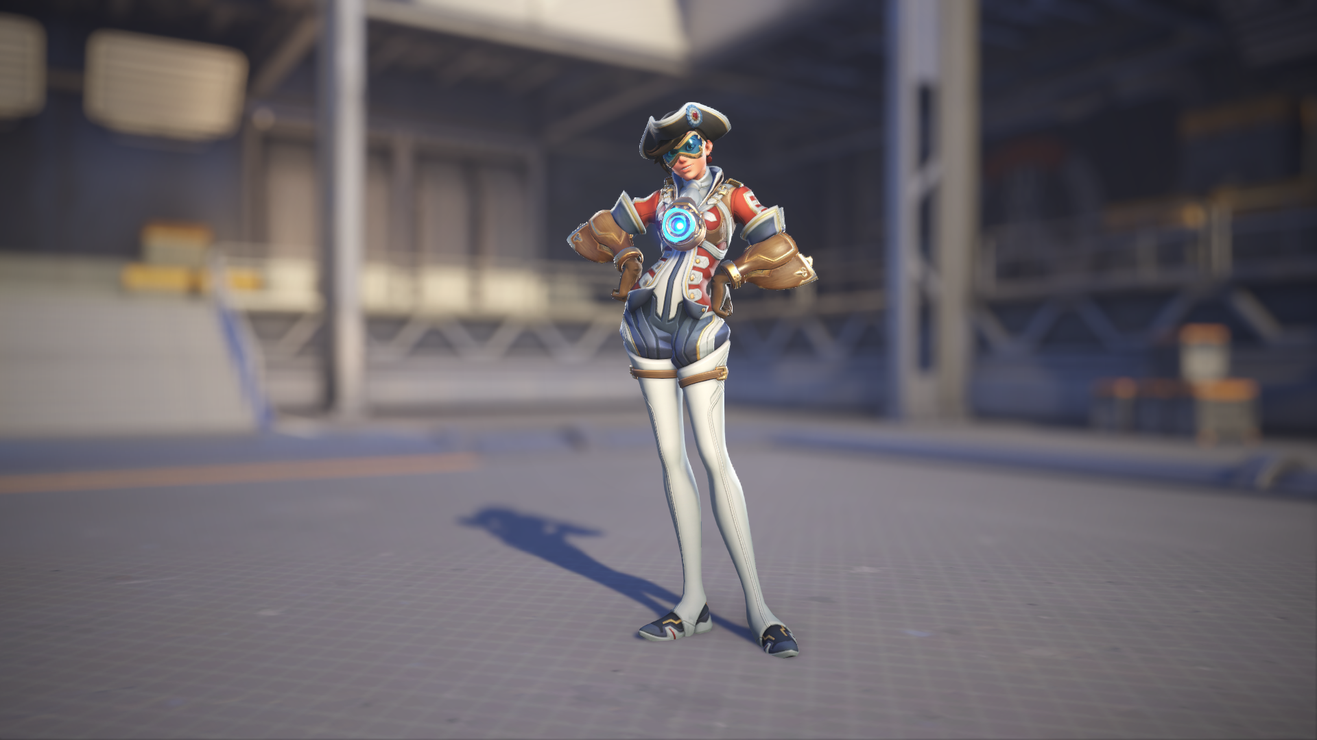 Tracer models her Cavalry skin in Overwatch 2.