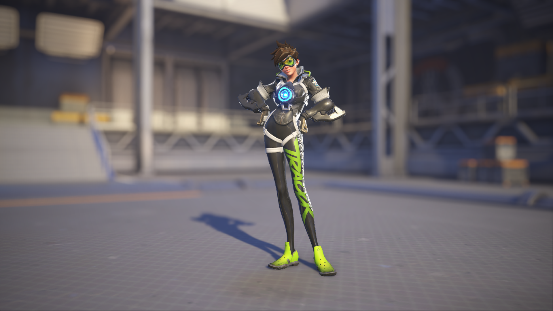 Tracer models her Sporty skin in Overwatch 2.