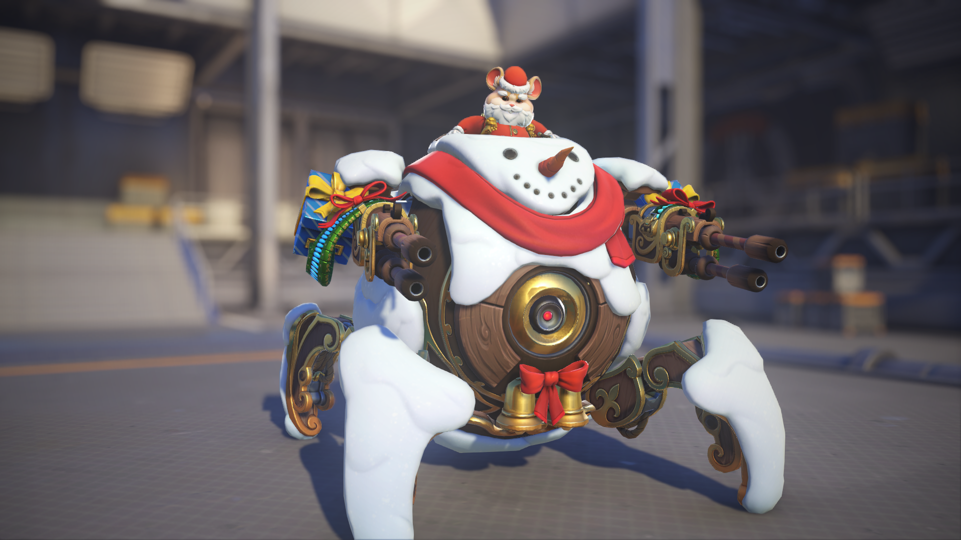 Wrecking Ball models his Snowman skin in Overwatch 2.