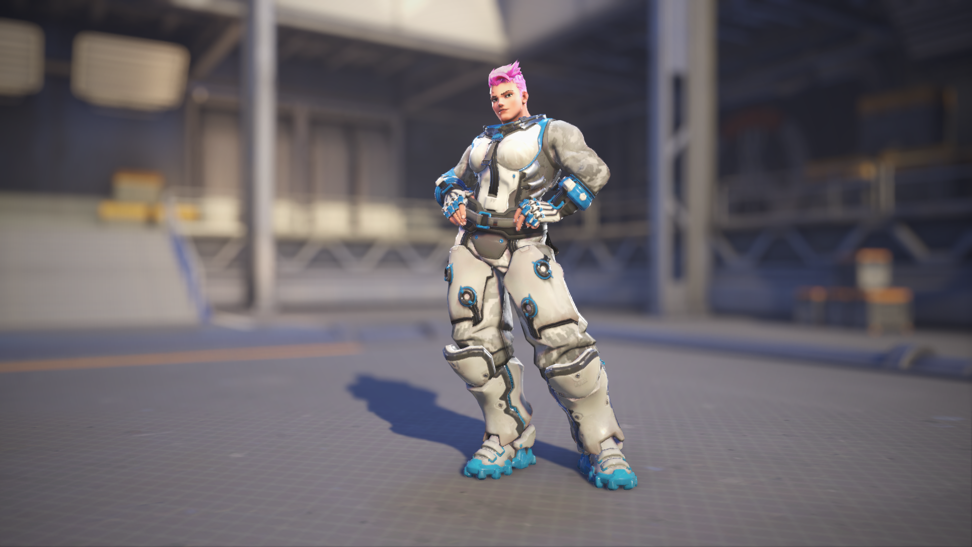 Zarya models her Frosted skin in Overwatch 2.