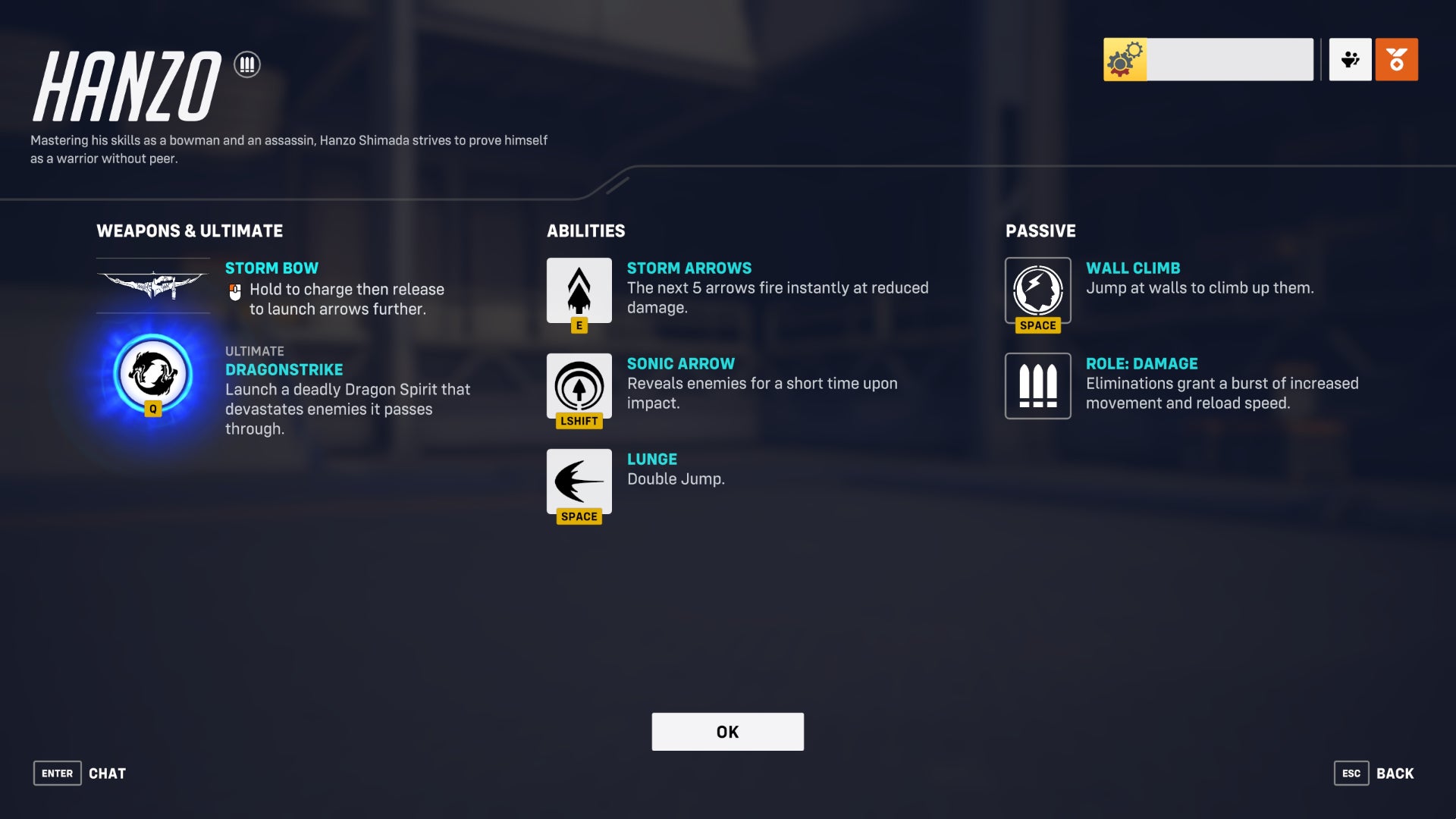 A screen from Overwatch 2 showcasing the abilities of the hero Hanzo.