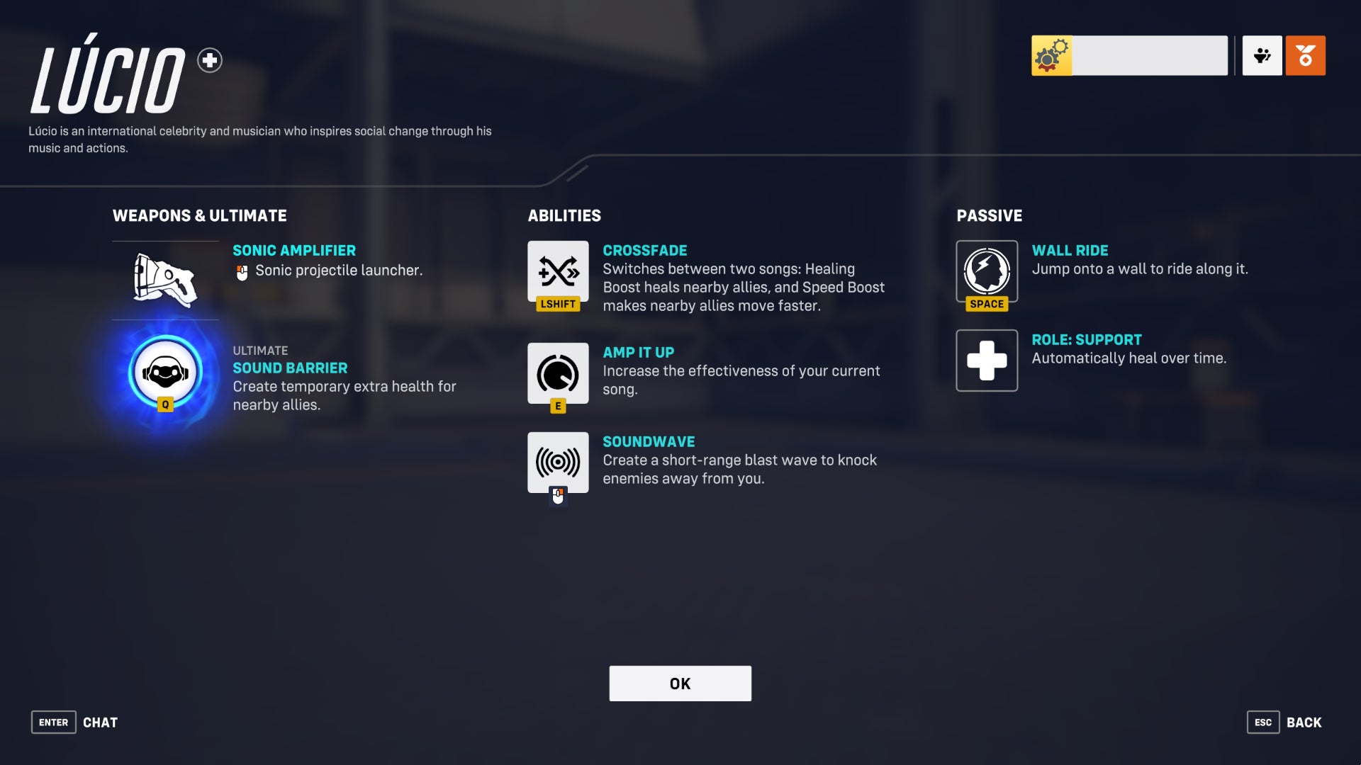 A screen from Overwatch 2 showcasing the abilities of the hero Lucio.