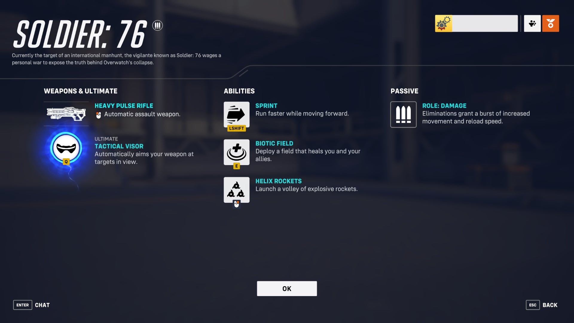 A screen from Overwatch 2 showcasing the abilities of the hero Soldier 76.