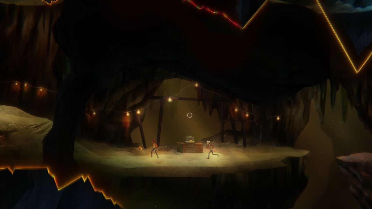 Riley and Jacob explore a mine in the past in Oxenfree II: Lost Signals