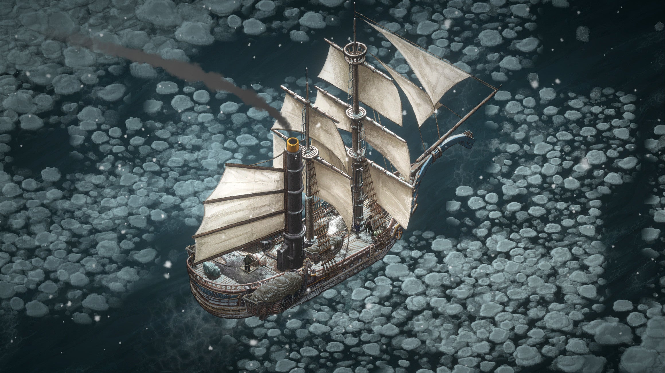 A steam ship sails through icy waters in The Pale Beyond