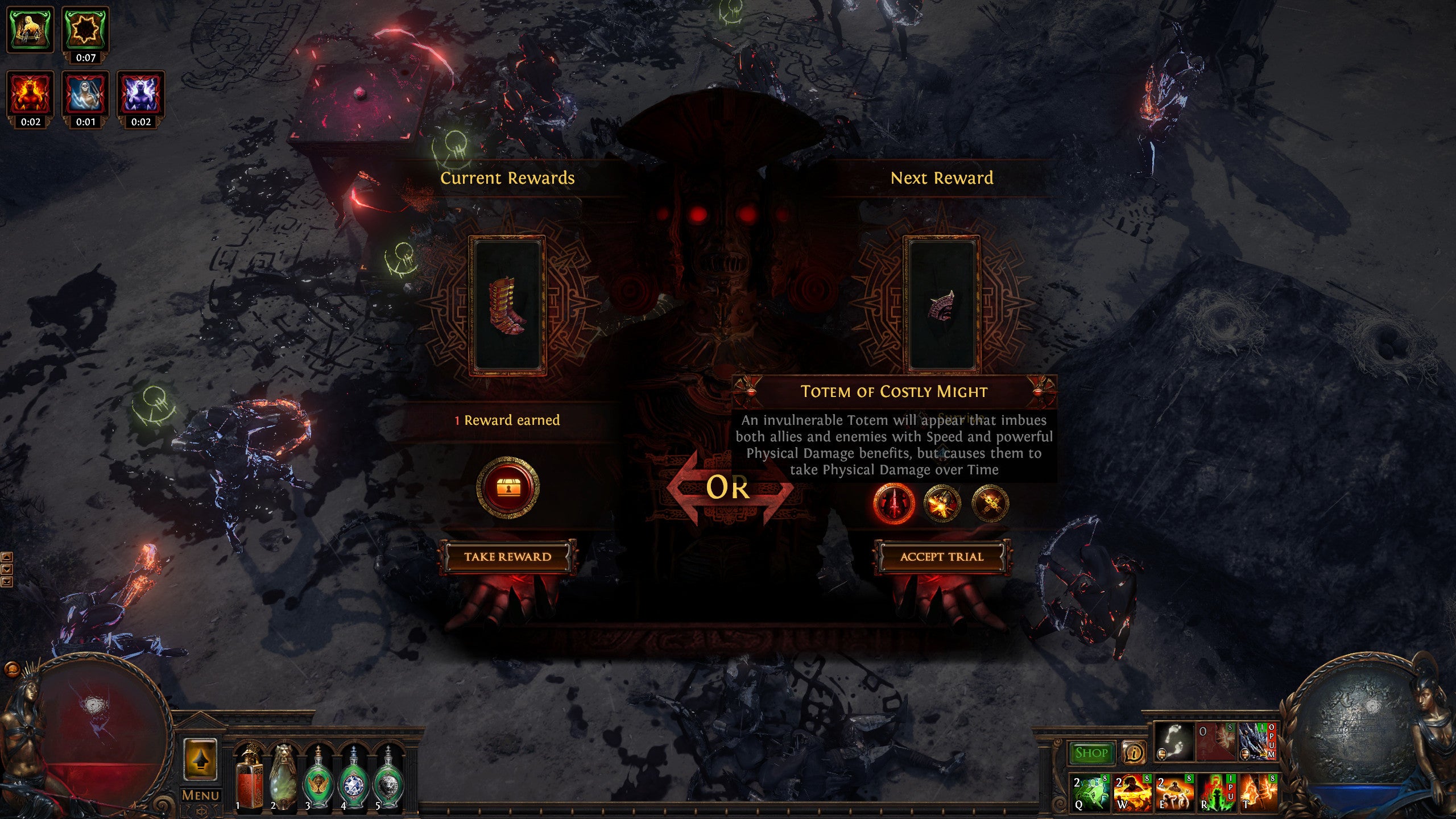 Picking a trial in a Path Of Exile: Ultimatum screenshot.