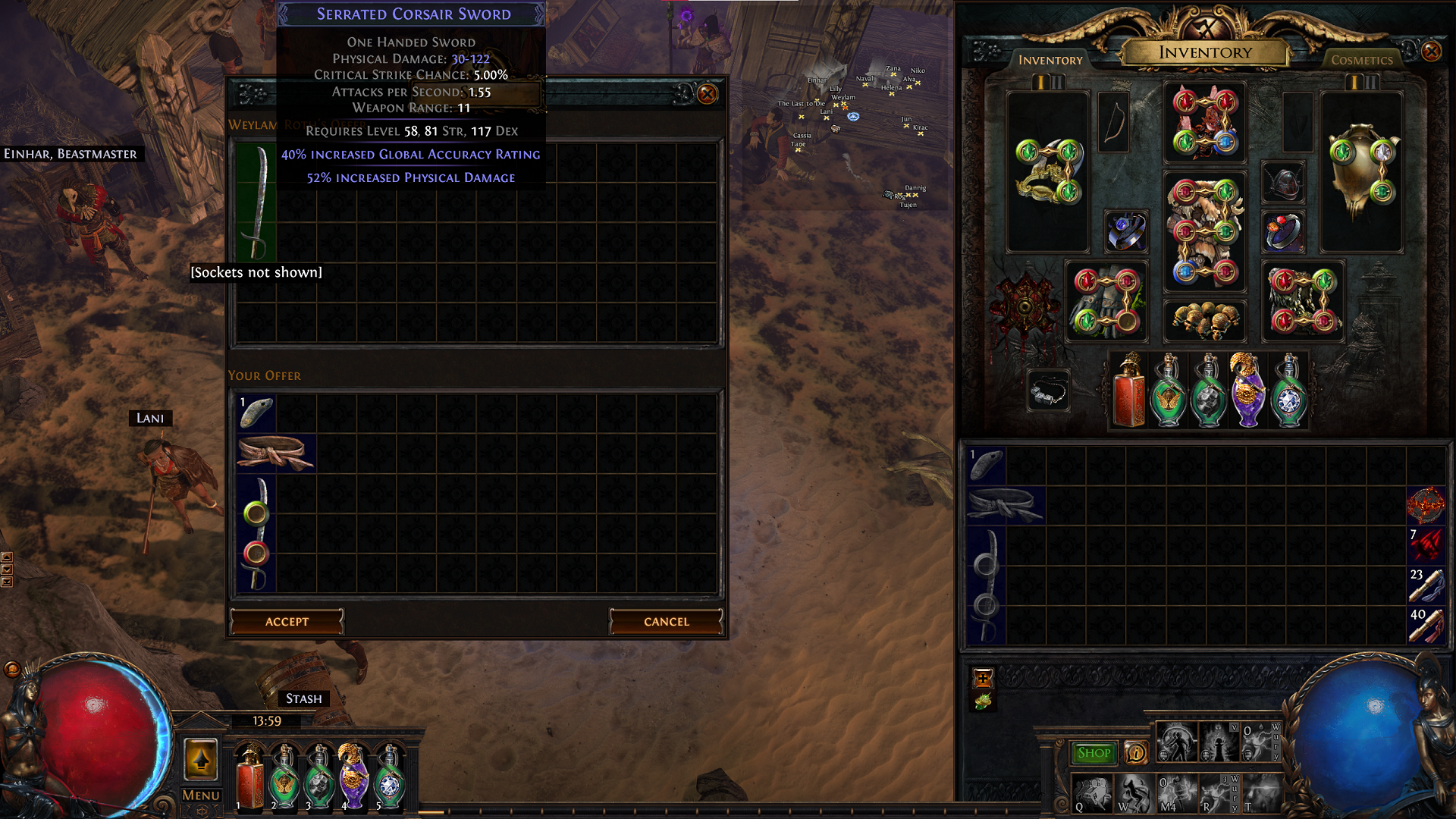 An example of a correctly performed vendor recipe in Path of Exile, returning a modified item