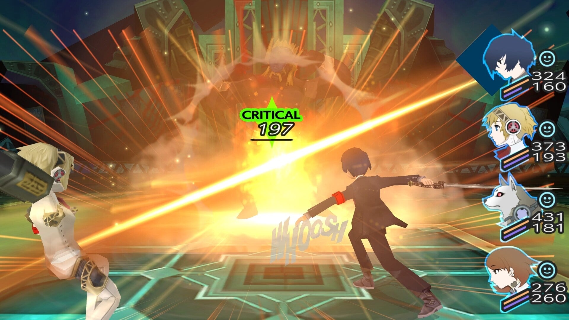 The player delivers a devastating critical attack with a slash of their katana in Persona 3.