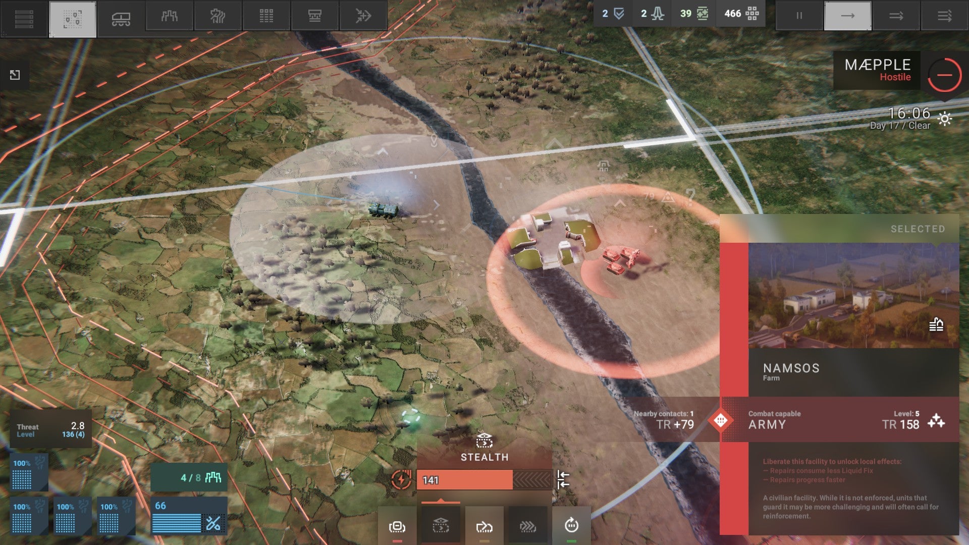 An overview of a battle map showing ally and enemy lines in Phantom Brigade