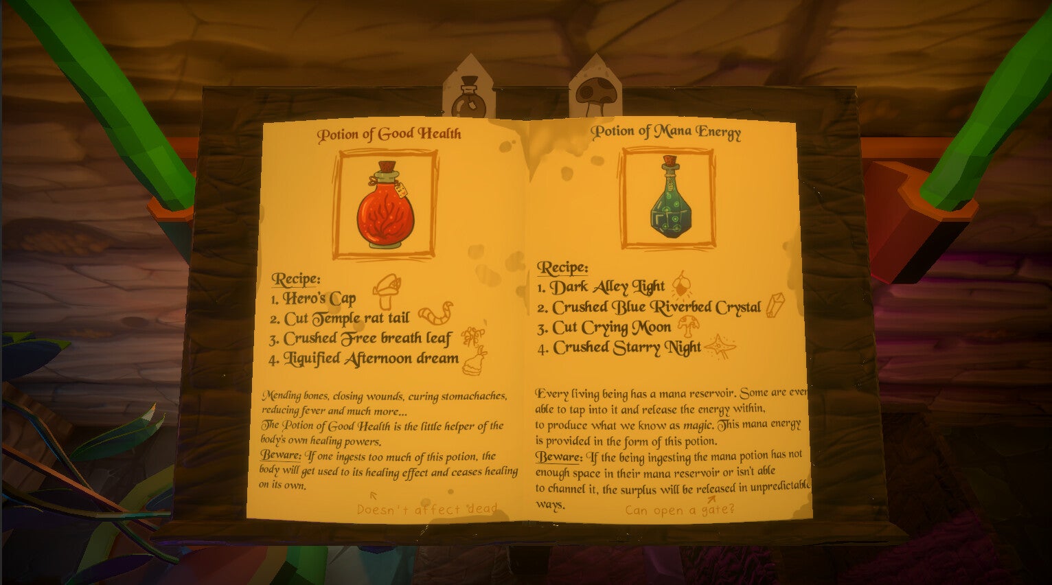 The potion recipe book in Potion Tales