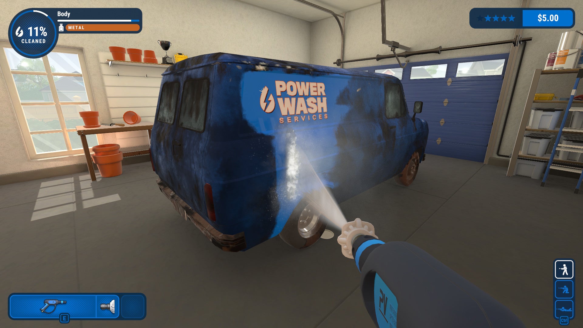 Powerwashing a powerwashing company van in a PowerWash Simulator screenshot.