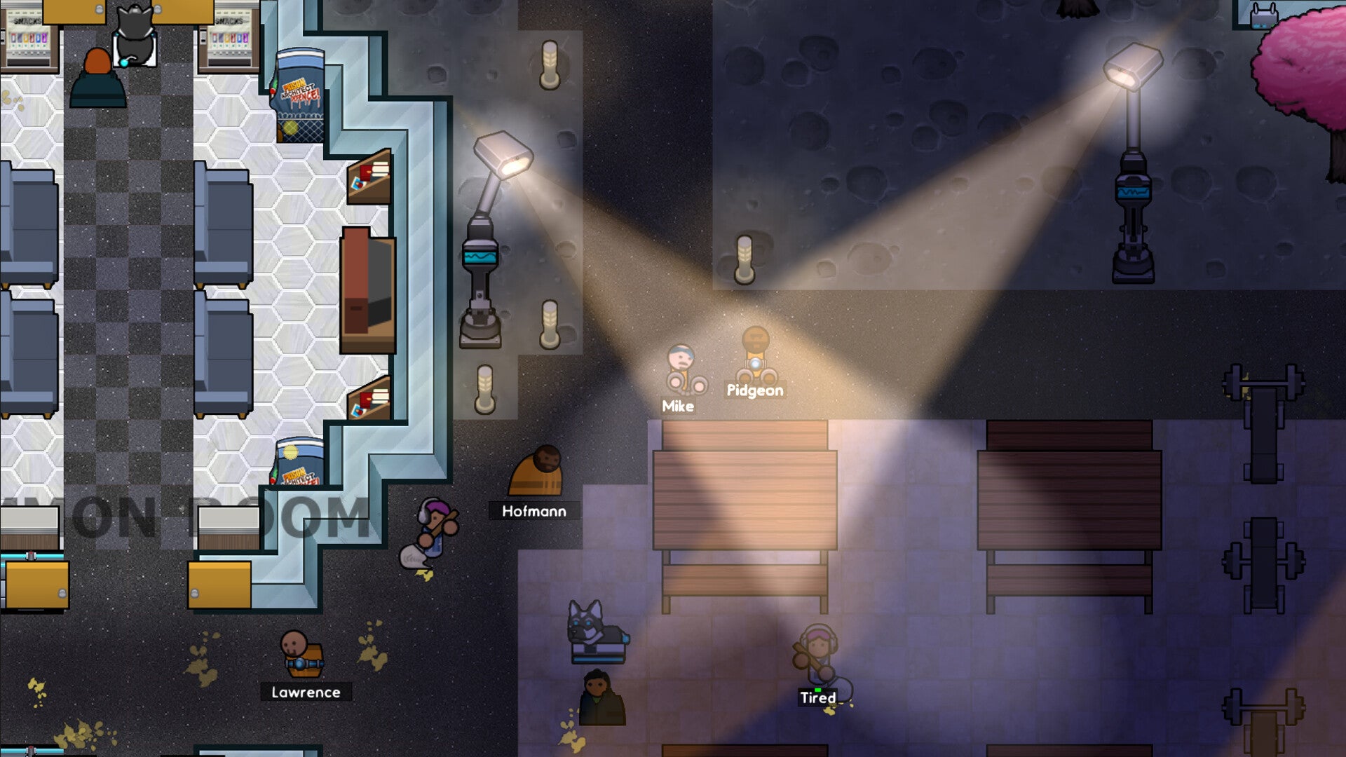 New searchlights and a robot dog in Prison Architect's Future Tech Pack DLC.