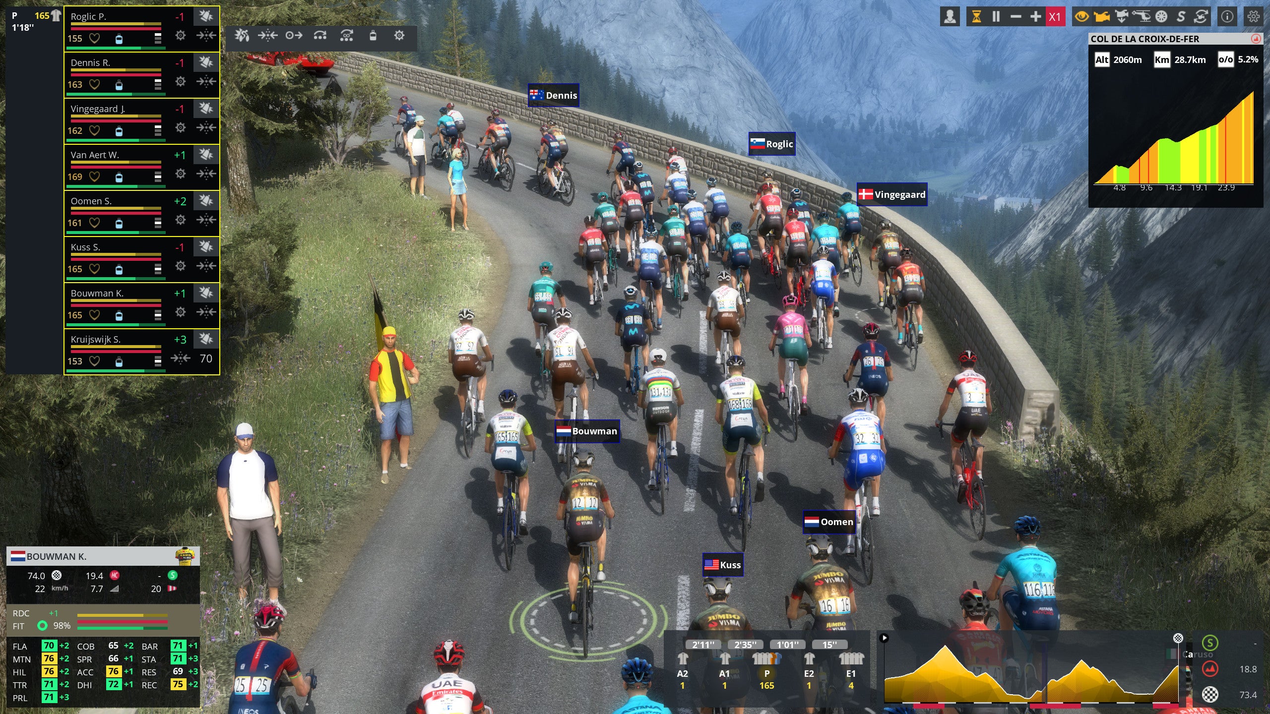 The Tour de France races through the Alps in a Pro Cycling Manager 2022 screenshot.