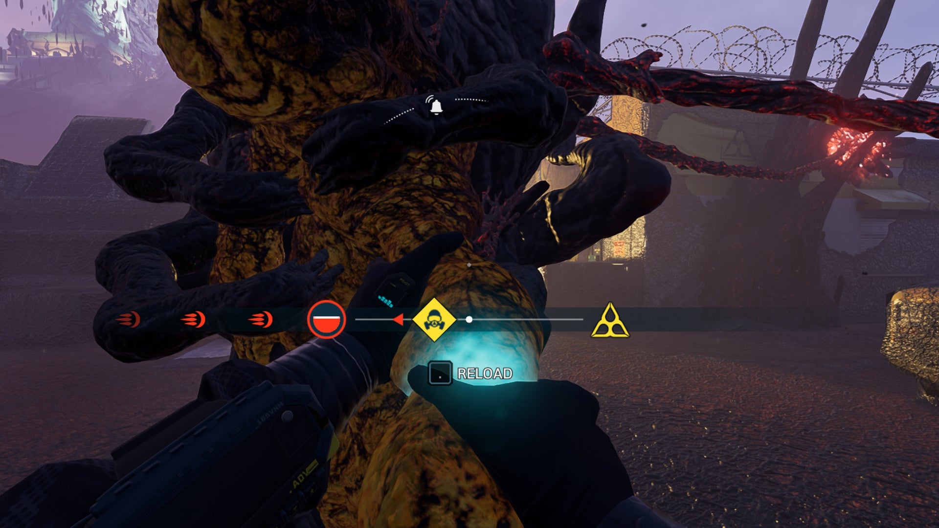 Rainbow Six Extraction: the player attempts to pull an MIA Operator free from the Archaean Tree holding them captive.