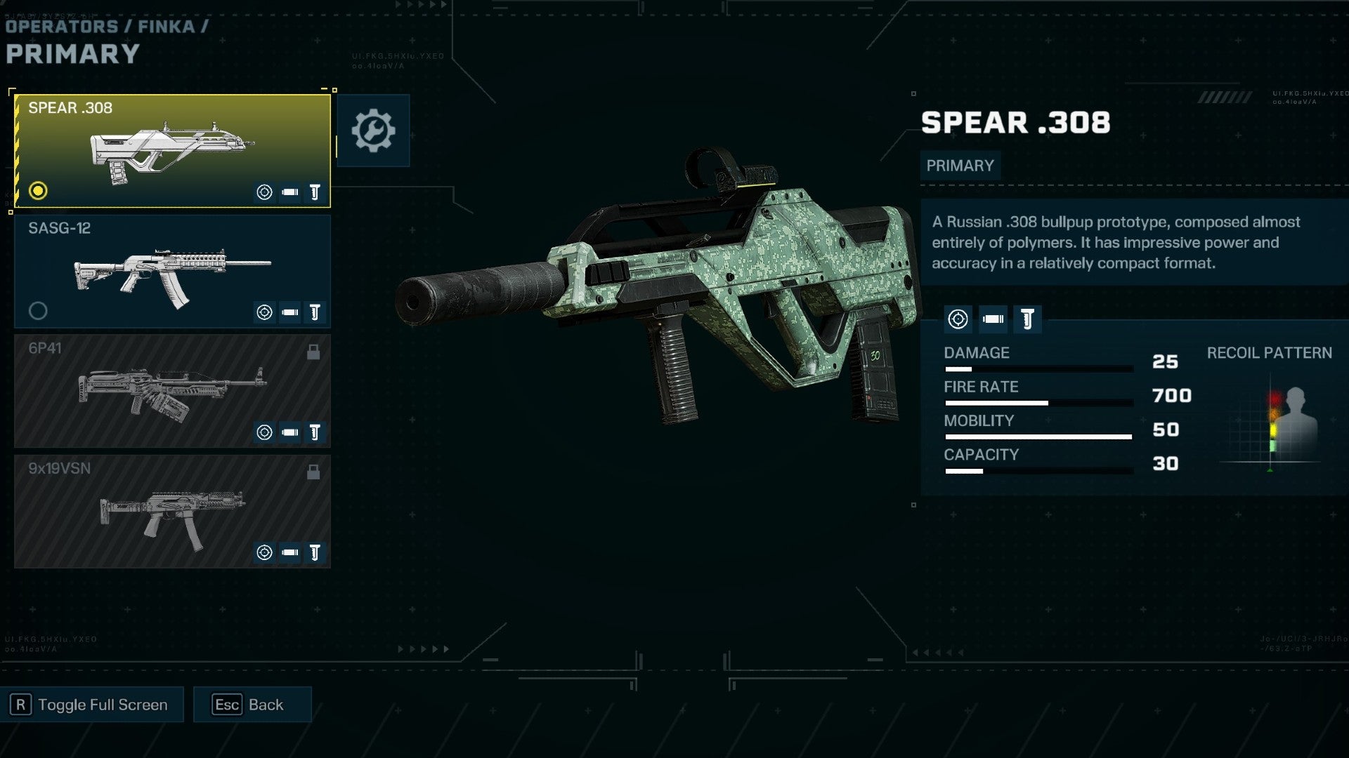 Rainbow Six Extraction Spear.308 Assault Rifle in the loadout menu