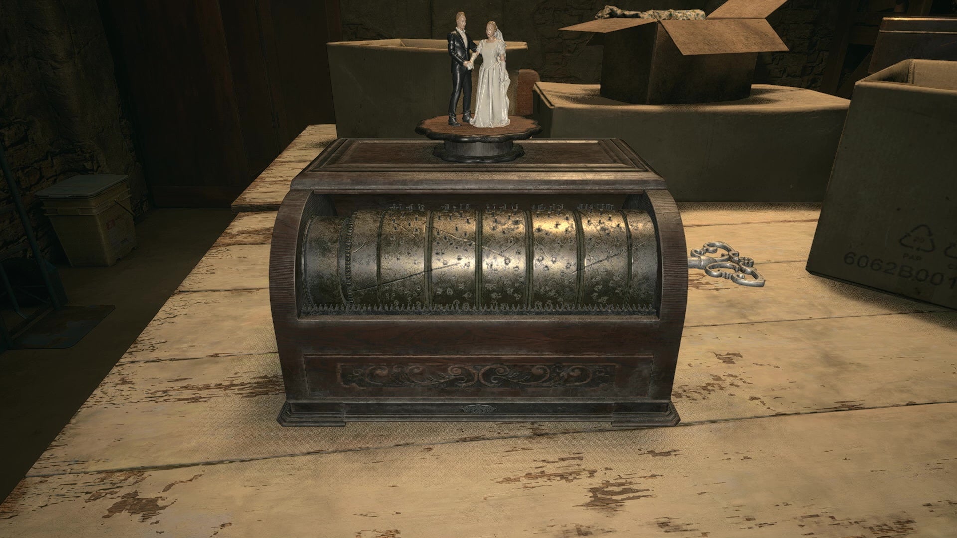 The solution to the music box puzzle in Resident Evil Village, with all the cylinders matched up correctly.