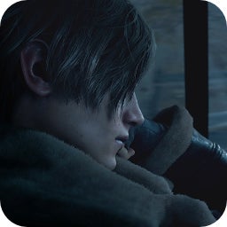Leon rests his head against his hand on the train in Resident Evil 4.