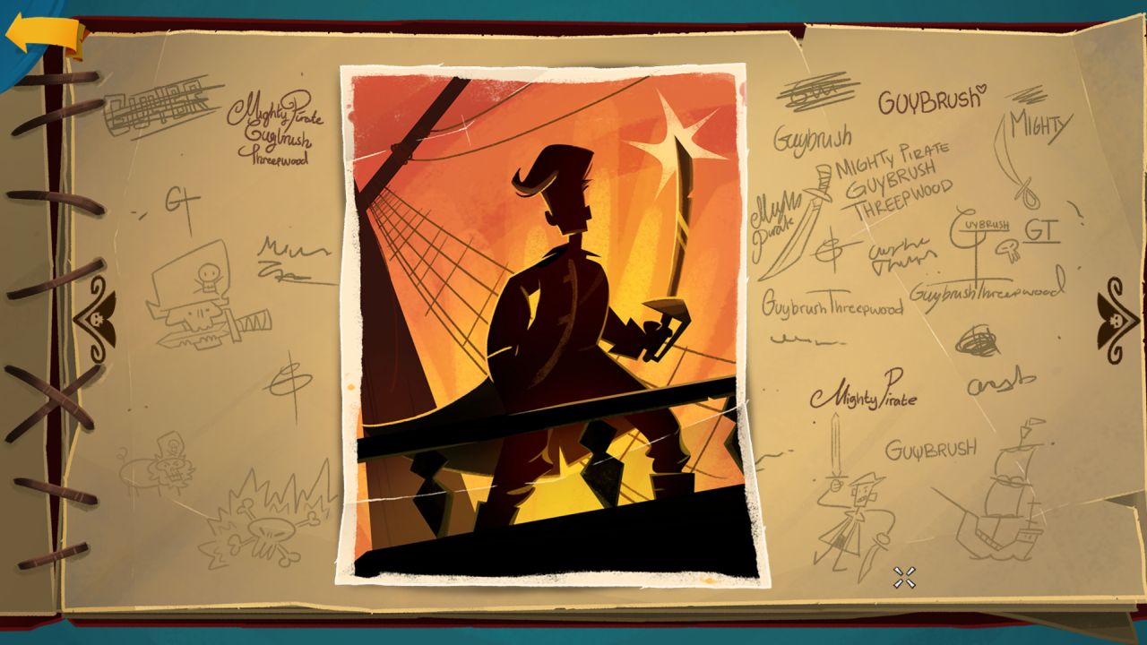 Una página del álbum de recortes de Guybrush en Return To Monkey Island