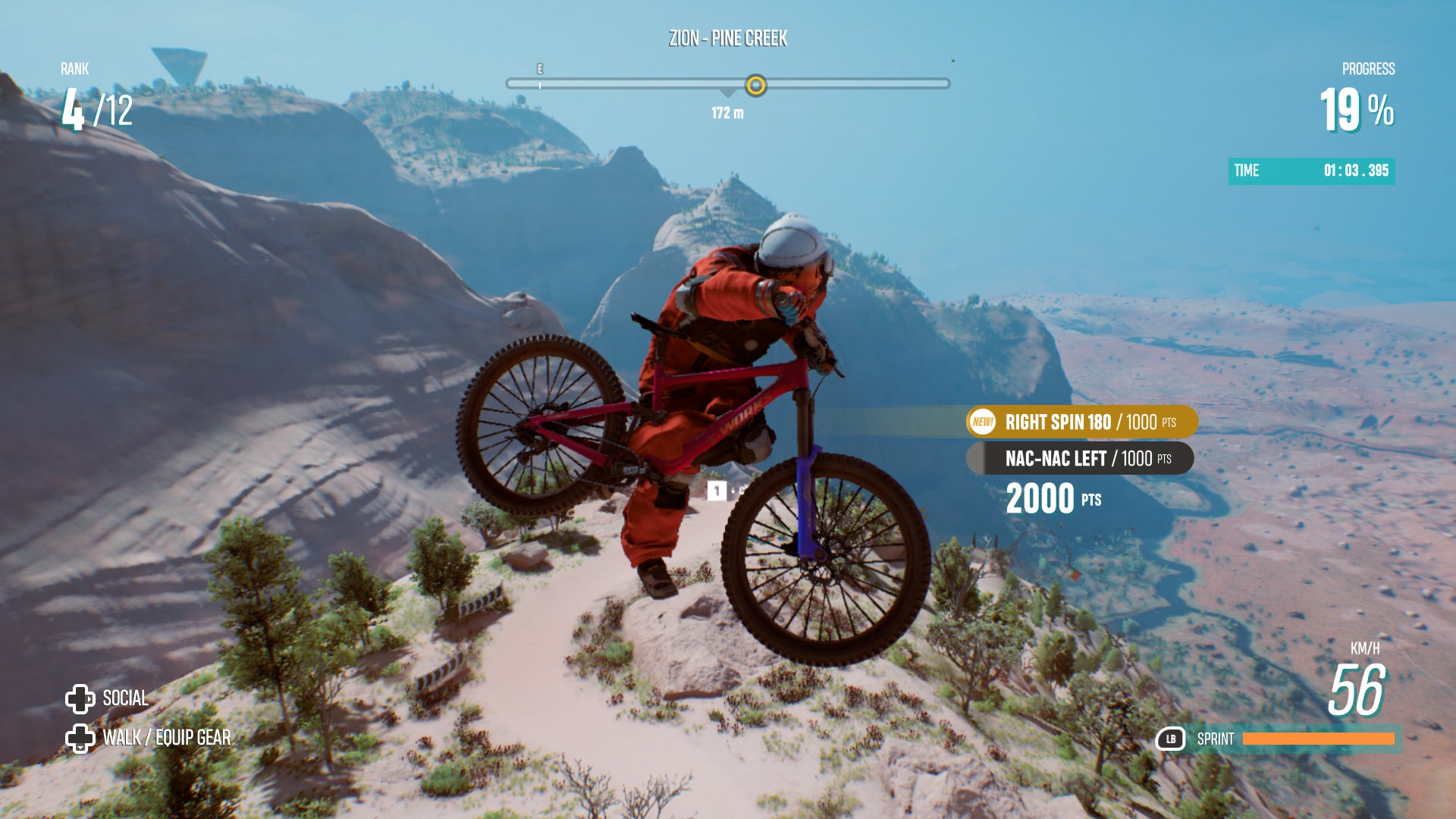 A mountain biker performs a mid-air trick in Riders Republic