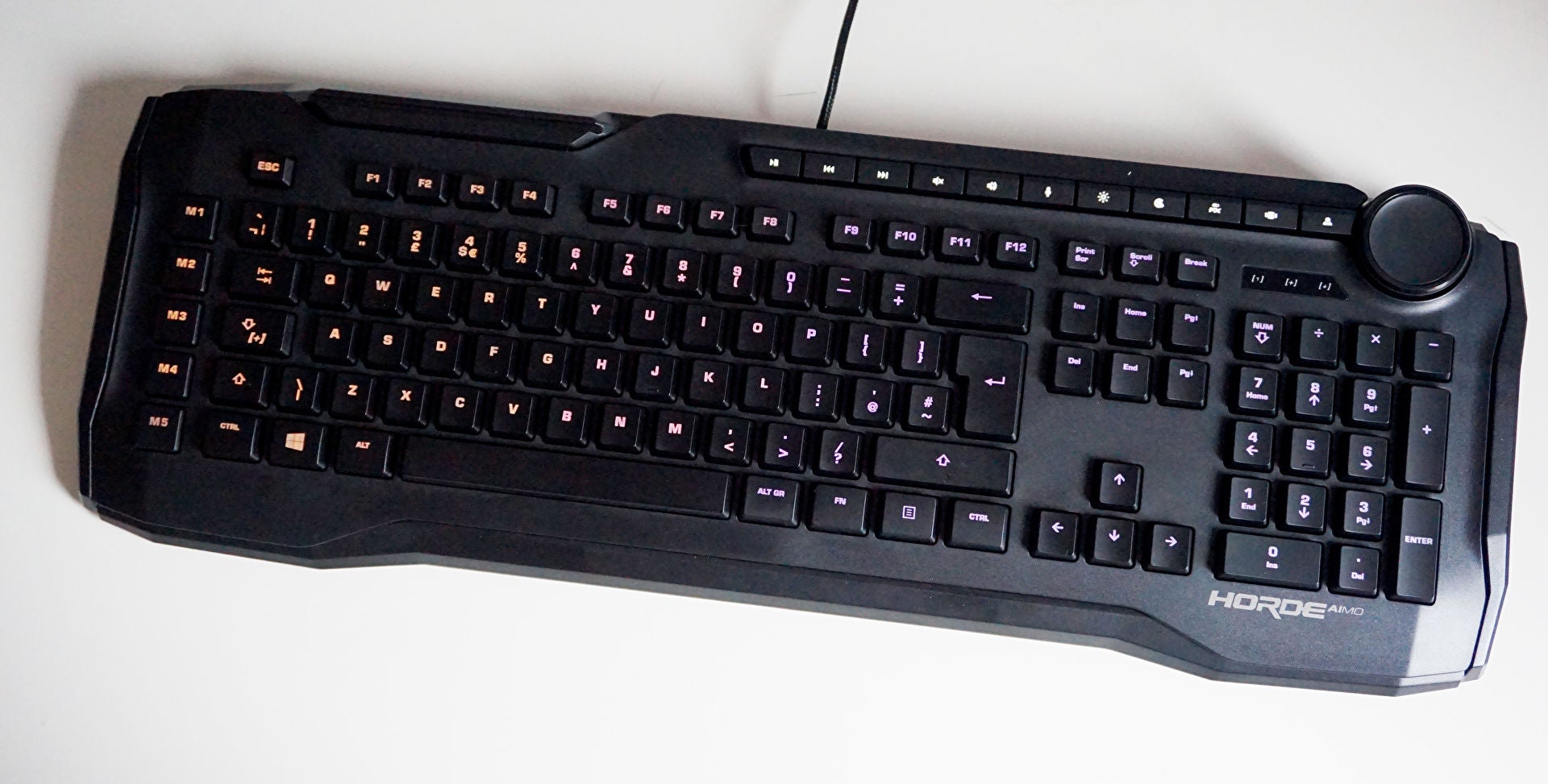 A photo of the Roccat Horde Aimo keyboard.
