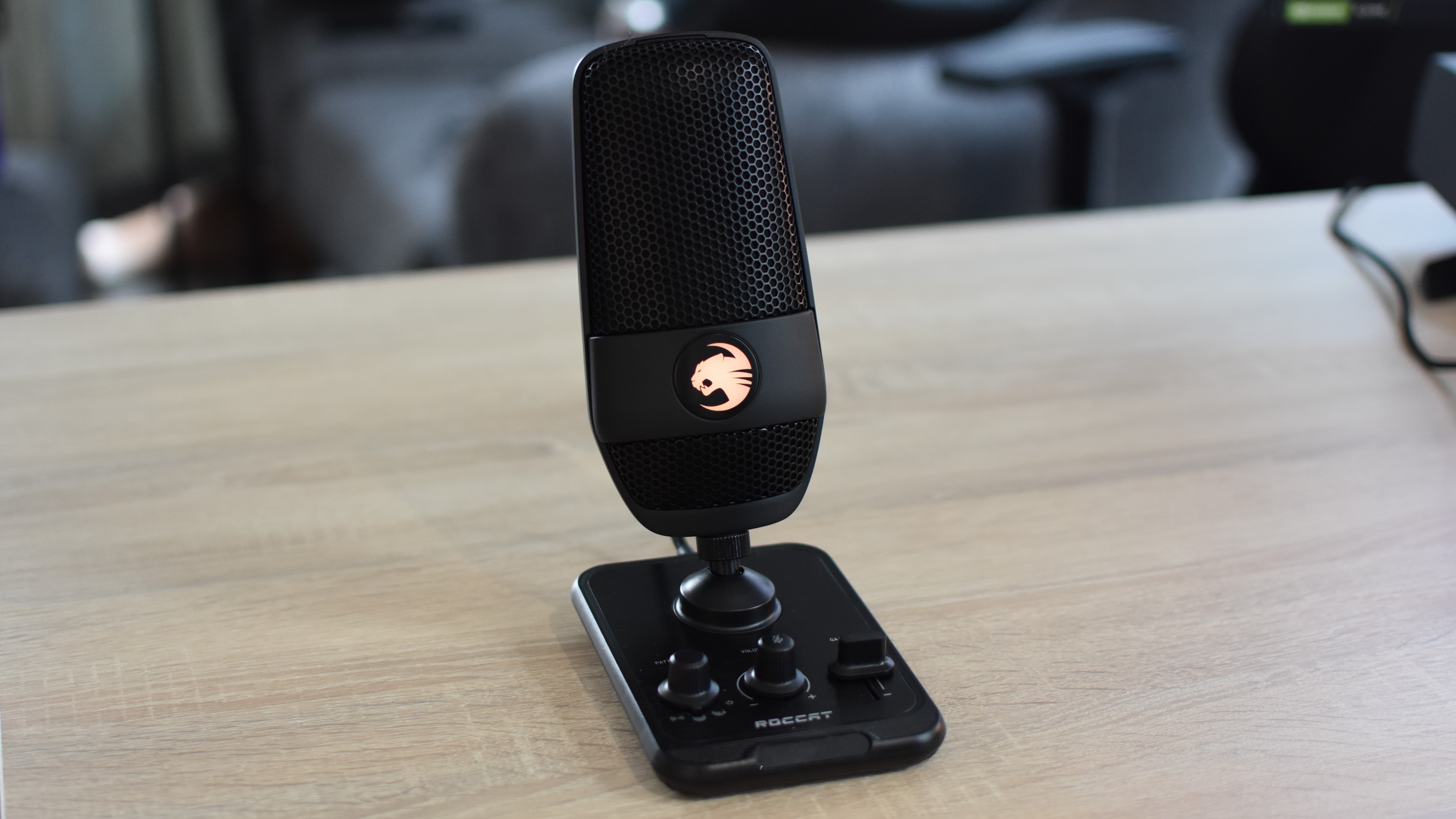 The Roccat Torch microphone on a desk.