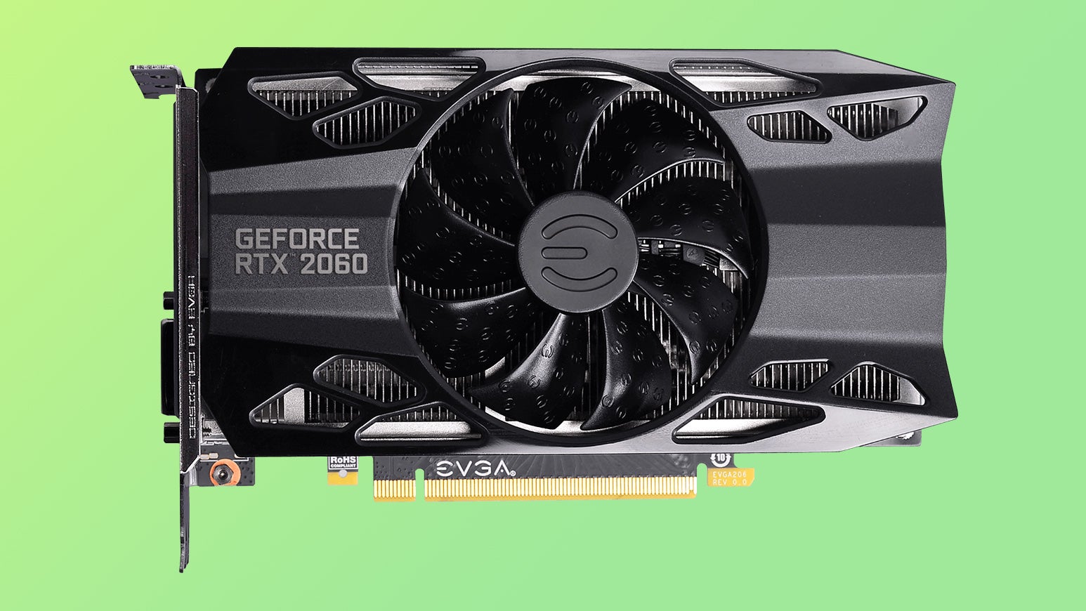 an evga sc model rtx 2060 graphics card, with a single fan and compact design.