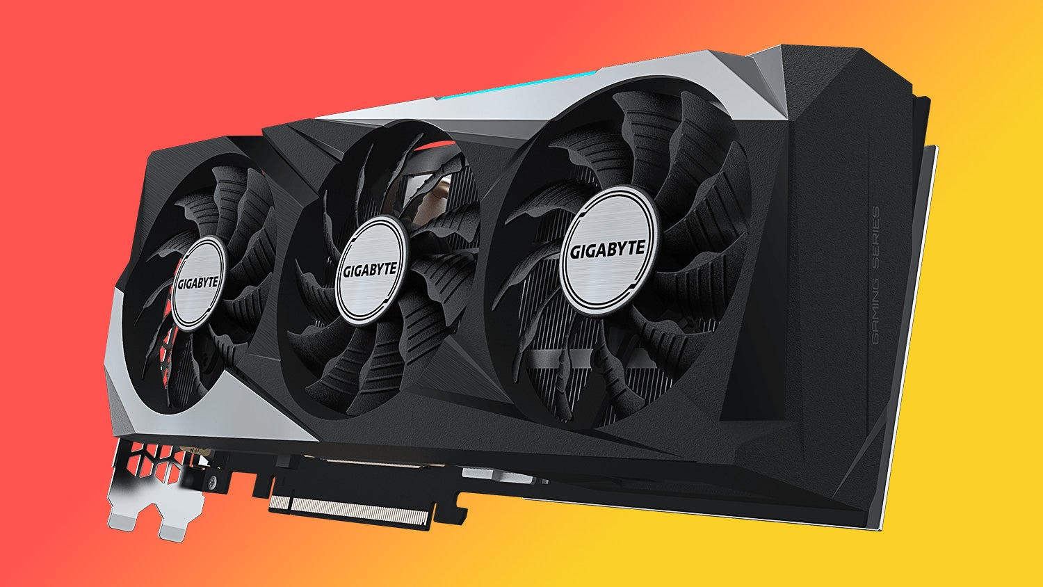 an amd rx 6900 xt graphics card with a triple cooler and a beautiful coloured background