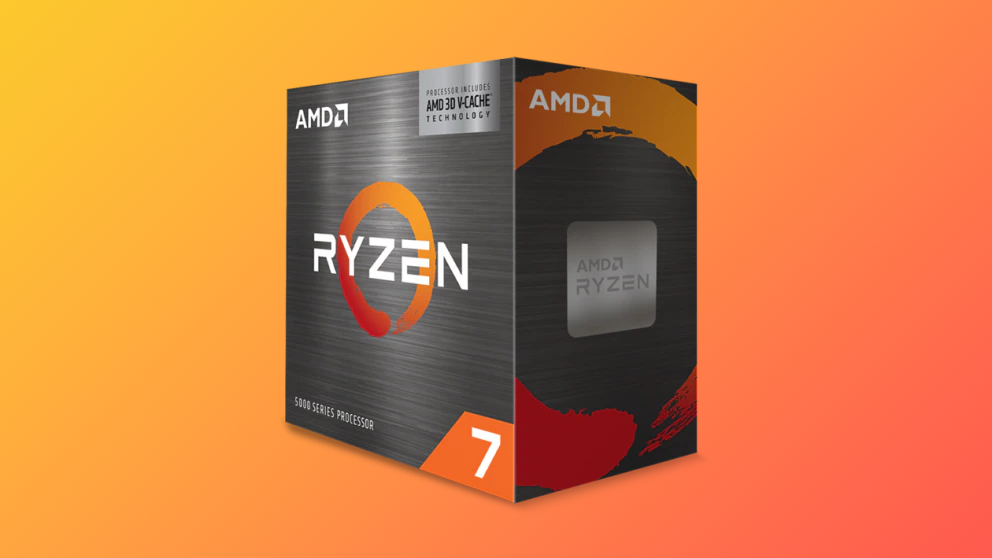 gaming amd ryzen 7 5800x3d processor, shown in its shiny cardboard box.