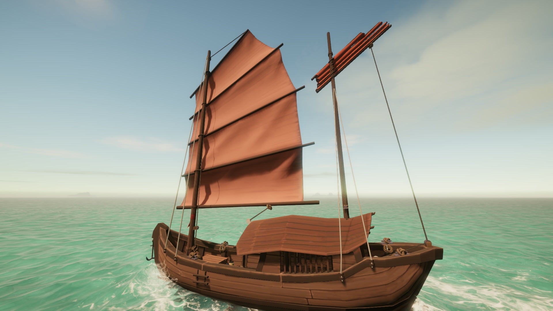 A plain wooden boat sailing the high seas in Sailwind