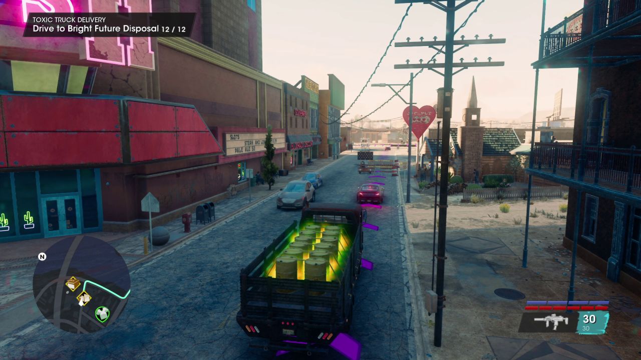 Driving a truck full of improperly stored toxic waste in Saints Row (2022)