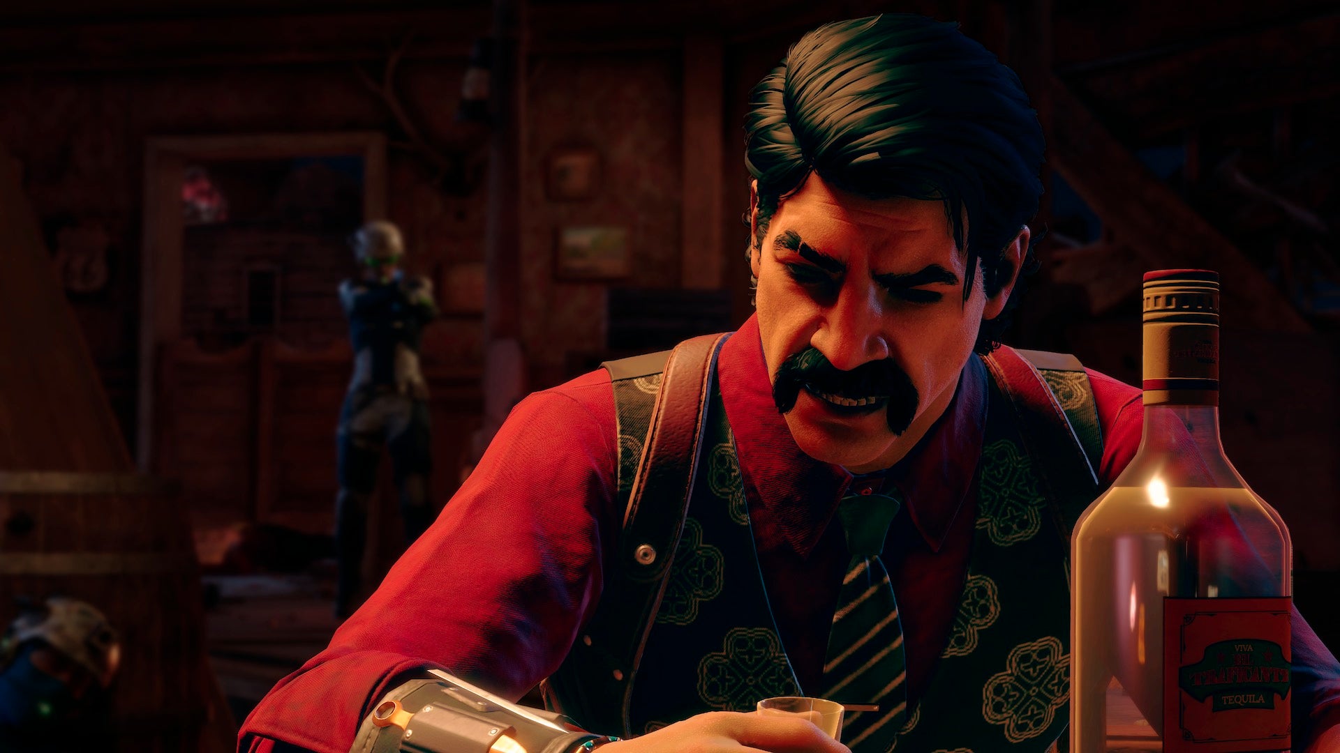 A close-up of a cowboy-looking villain in Saints Row.