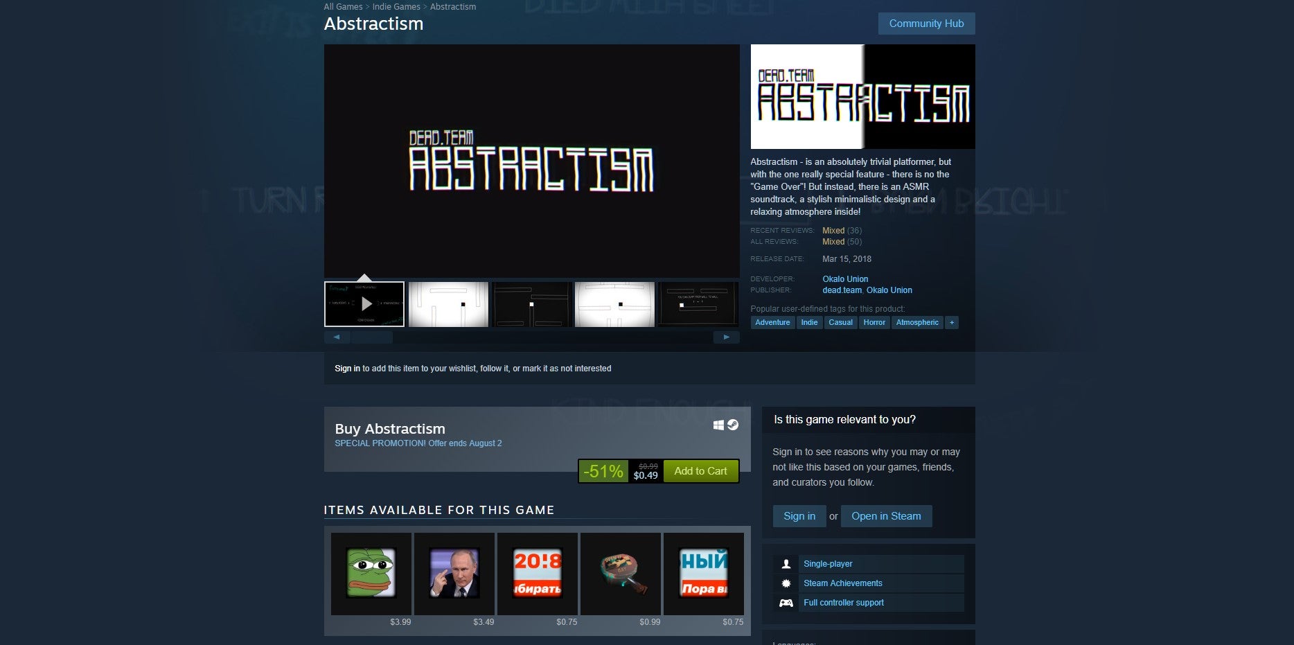Image for Valve pull Abstractism from Steam after allegations of cryptocurrency mining