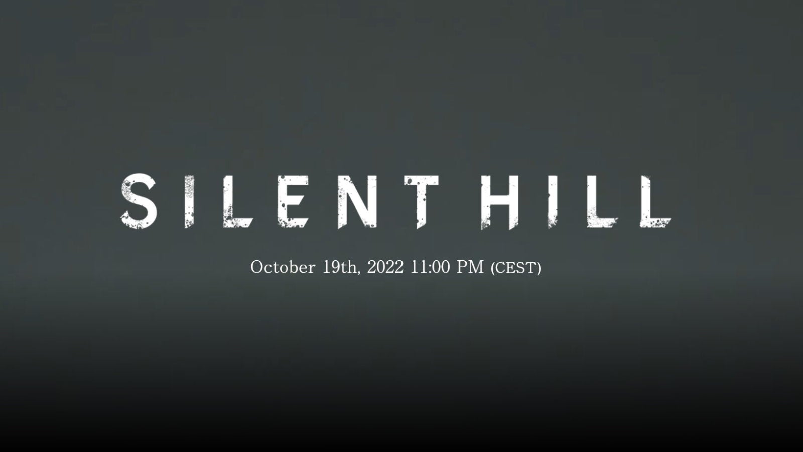 A black background with the words Silent Hill in white lettering, plus a date and time for Konami's Silent Hill Transmission stream