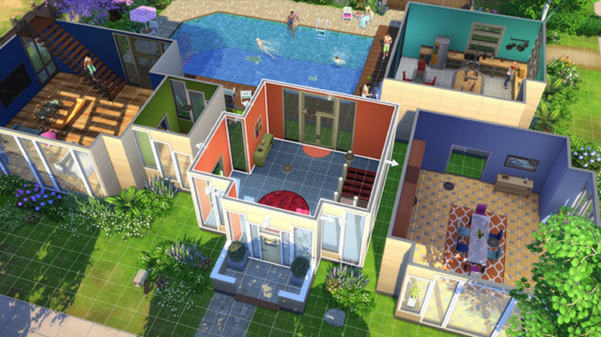 A house in The Sims 4 being edited in Build Mode.