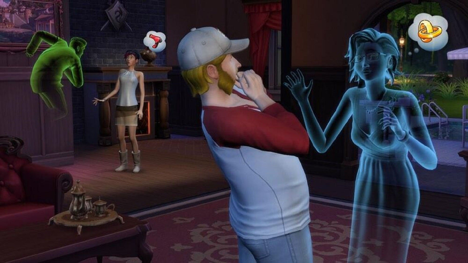 Living Sims being scared by ghosts in The Sims 4.