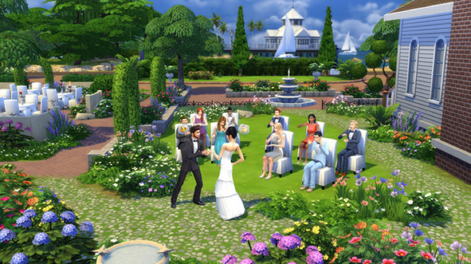 An outdoor wedding in The Sims 4.