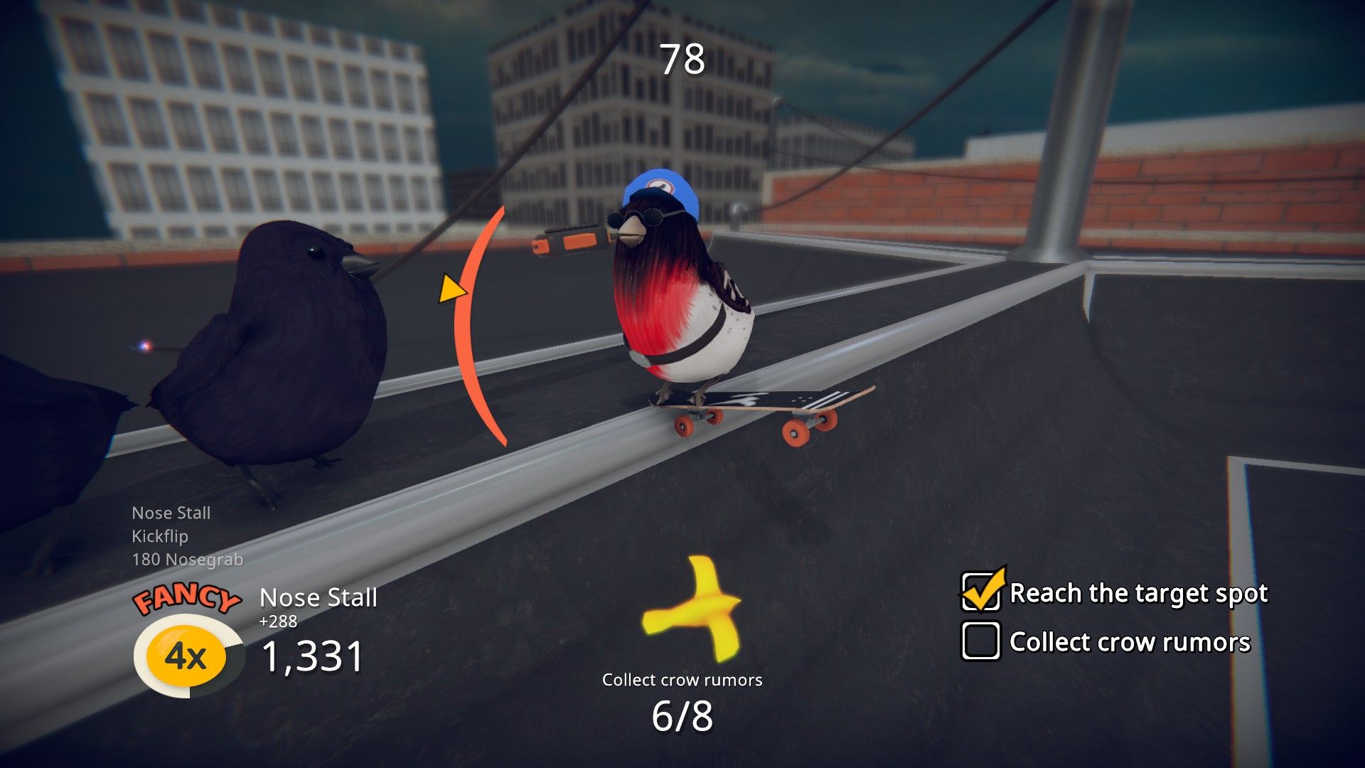 A bird grinds on a rail in Skatebird