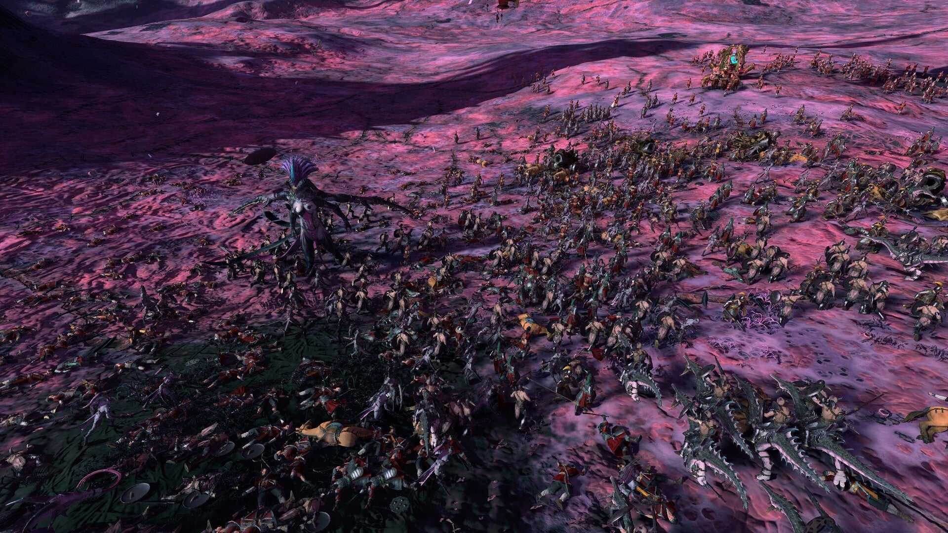 A battle between Slaanesh and their foes from Total War: Warhammer III.