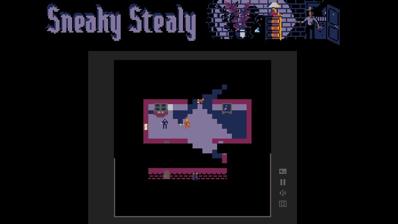 Sneaky Stealy, a free pico-8 game where two players control a pair of thieves breaking into and stealing things from top down buildings full of guards and cameras.