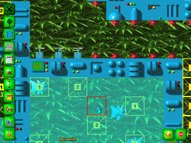 A custom level in Speedy Eggbert, with a water hazard full of piranha