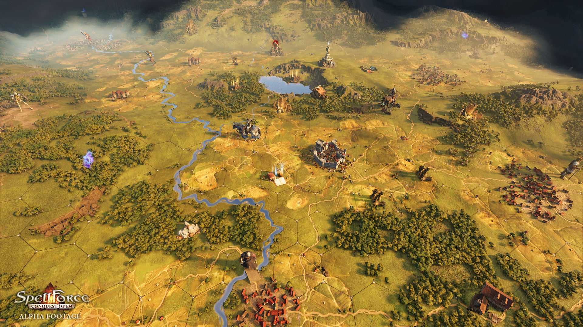 Bidikan luas dari peta dunia yang rumit di SpellForce: Conquest Of Eo