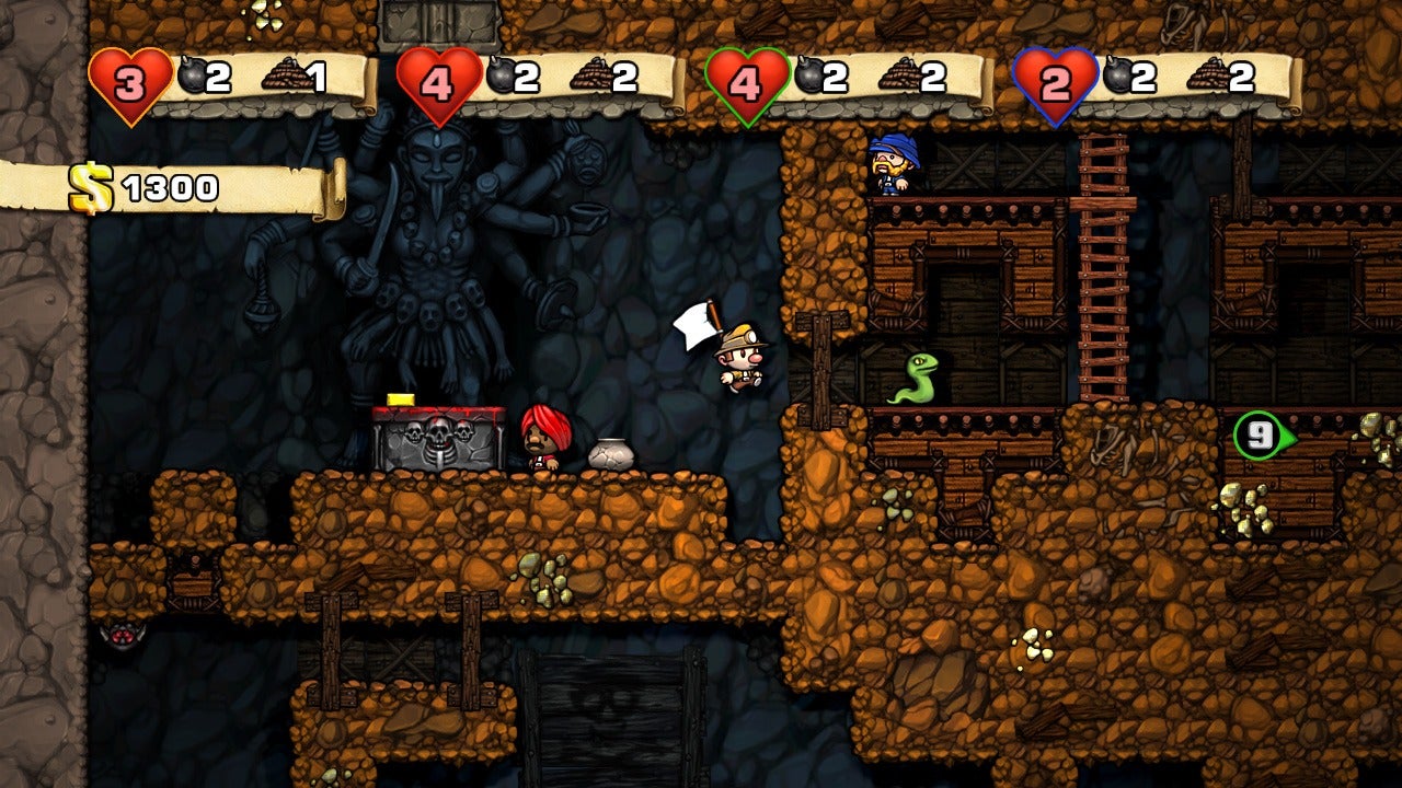 Four players duke it out underground in Spelunky