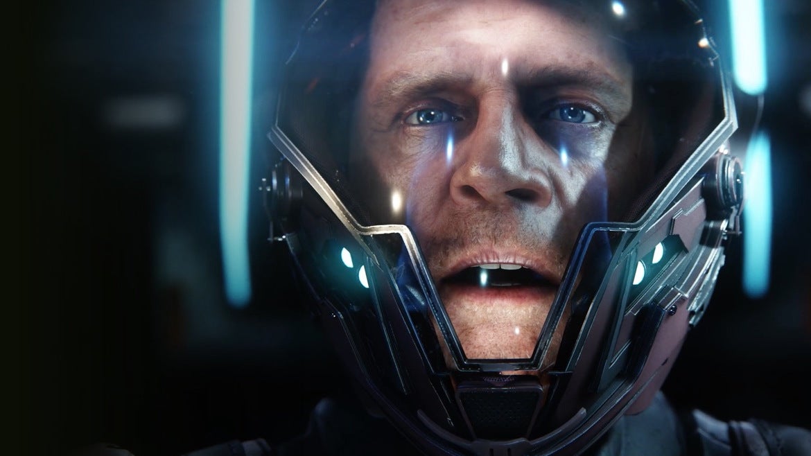 A spaceman's face in a Squadron 42 screenshot.