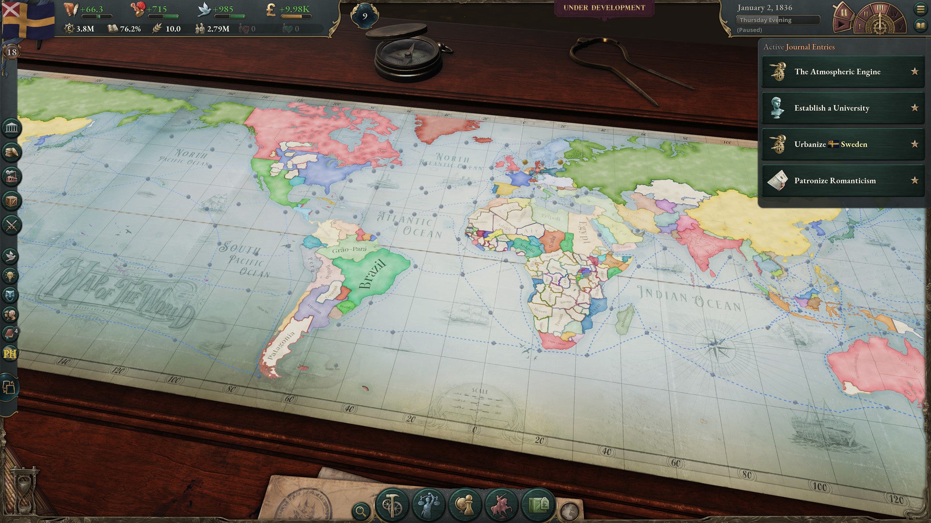 A screenshot of the world map in Victoria 3