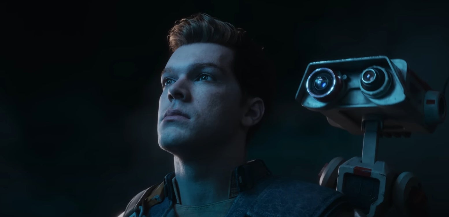 Cal with his robot pal looking meaningfully off camera in the Star Wars Jedi: Survivor trailer.