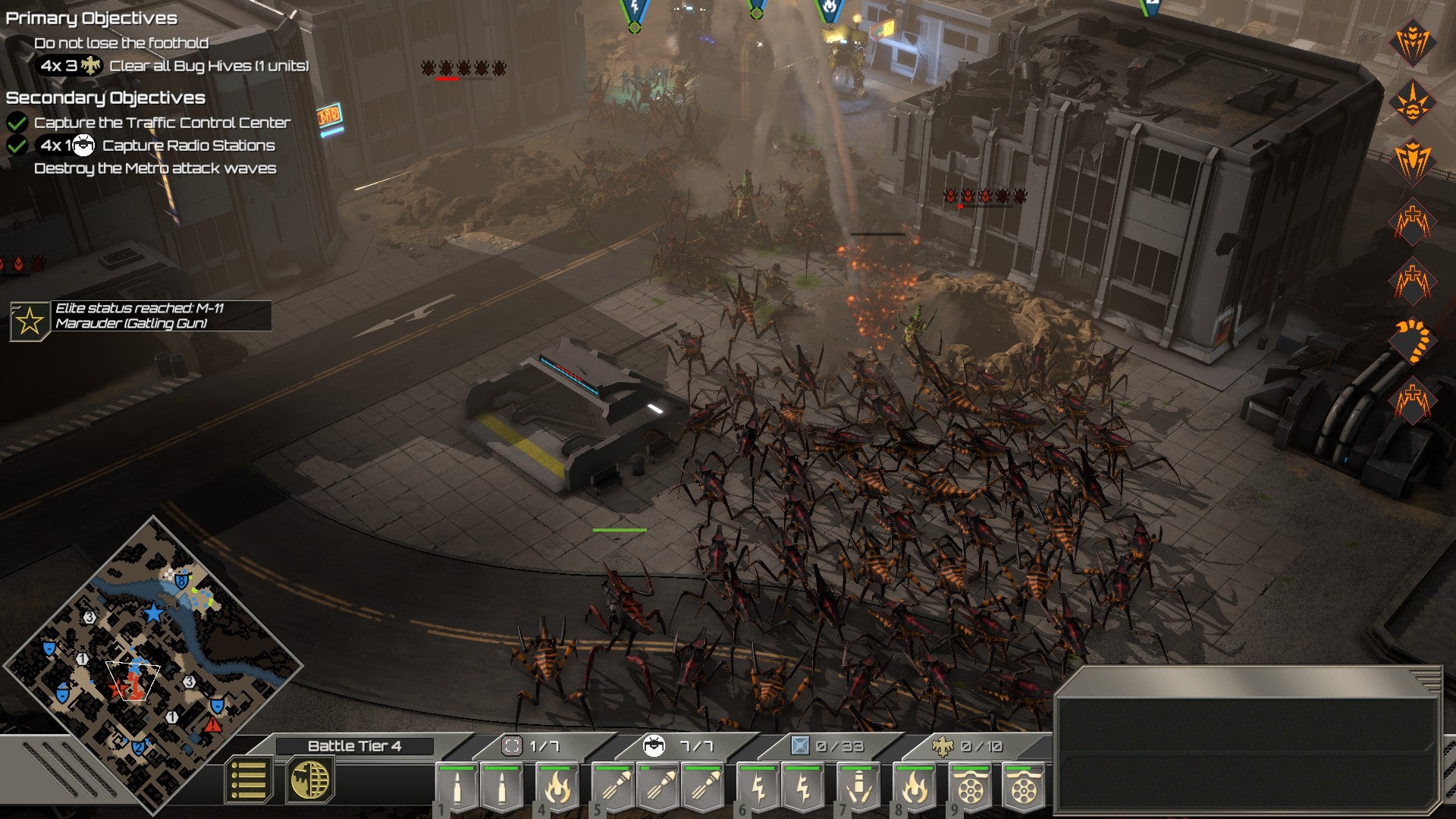 A huge swarm of Bugs attacking marines in Starship Troopers: Terran Command