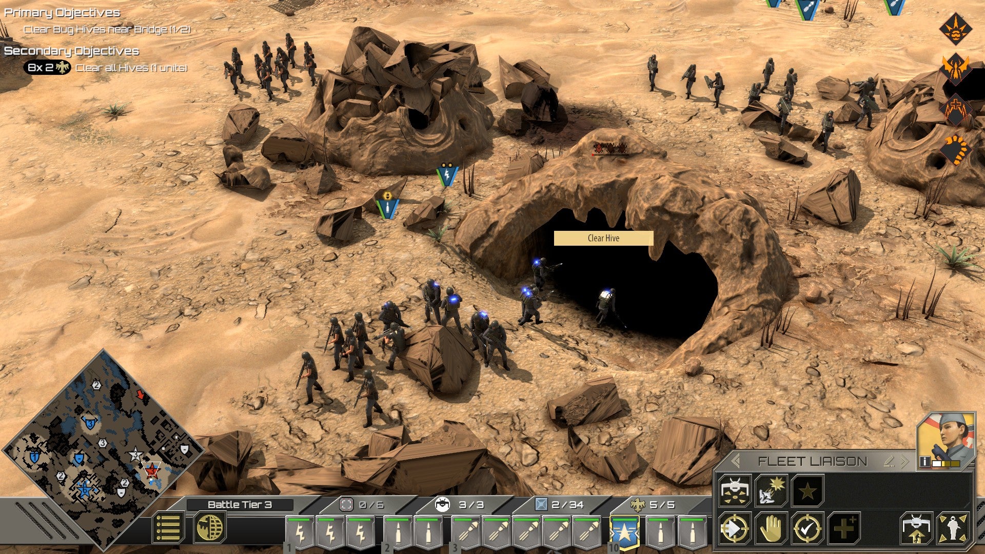 A squad of Marines about to clear an underground hive in Starship Troopers: Terran Command